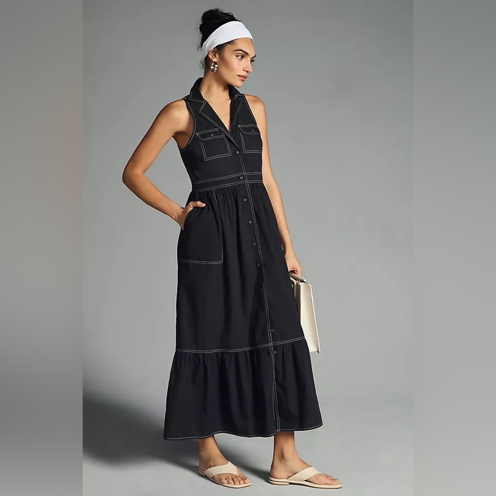 Anthropologie Black Tiered Halter Maxi Dress
